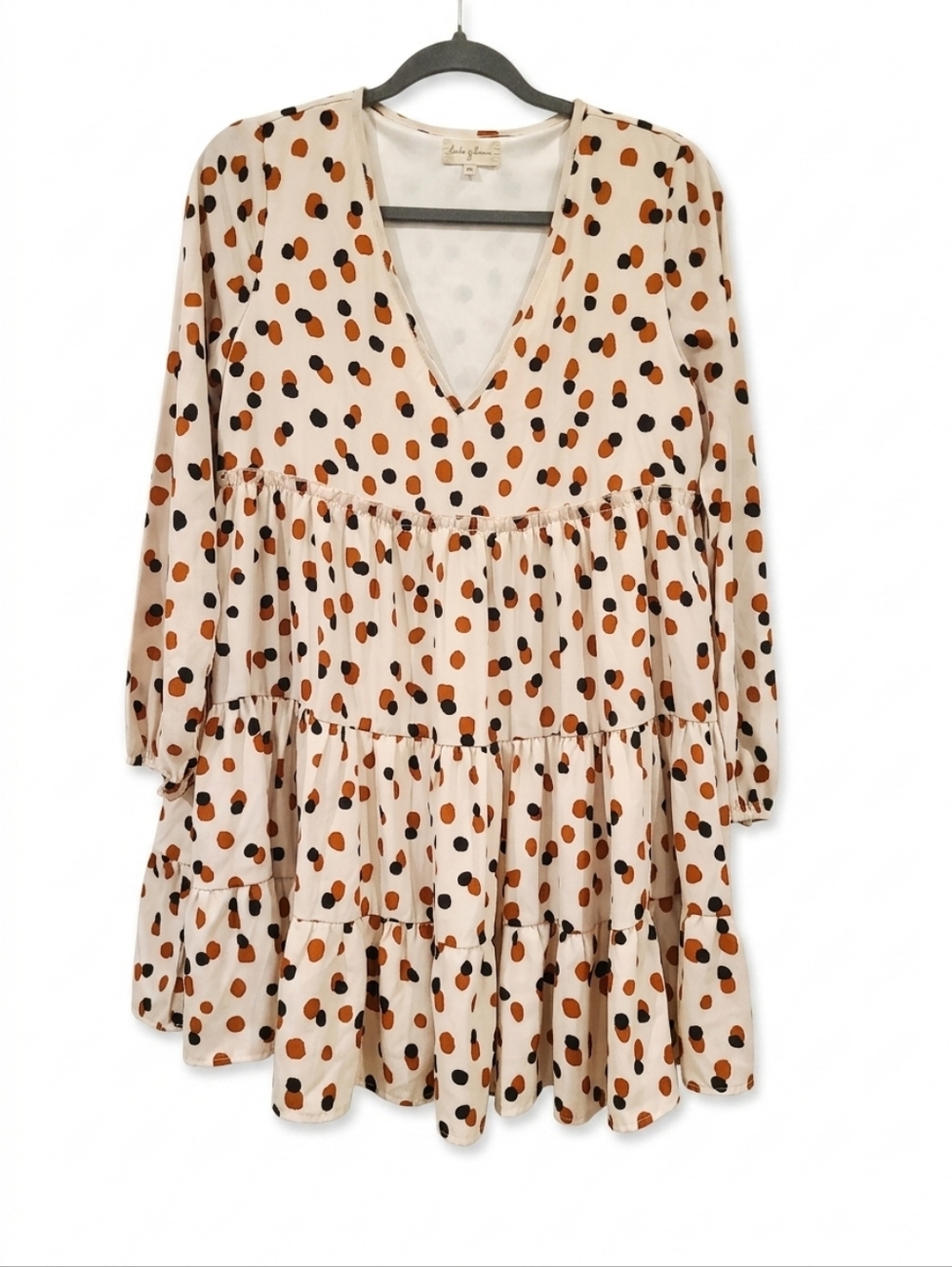 Altar'd State Brown And Black Polka Dot Oversized Tiered Ruffle Hem Mini Dress